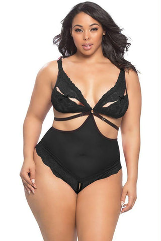 Lillian Black Mesh Peek-a-Boo Teddy in OSXL