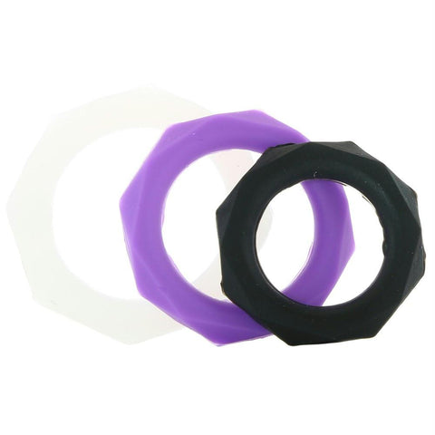 Silicone Designer Stamina Cock Ring 3 pack in Multi