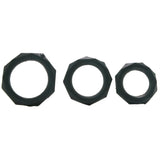Silicone Designer Stamina Cock Ring 3 pack in Black