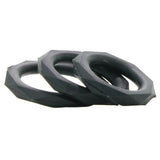 Silicone Designer Stamina Cock Ring 3 pack in Black