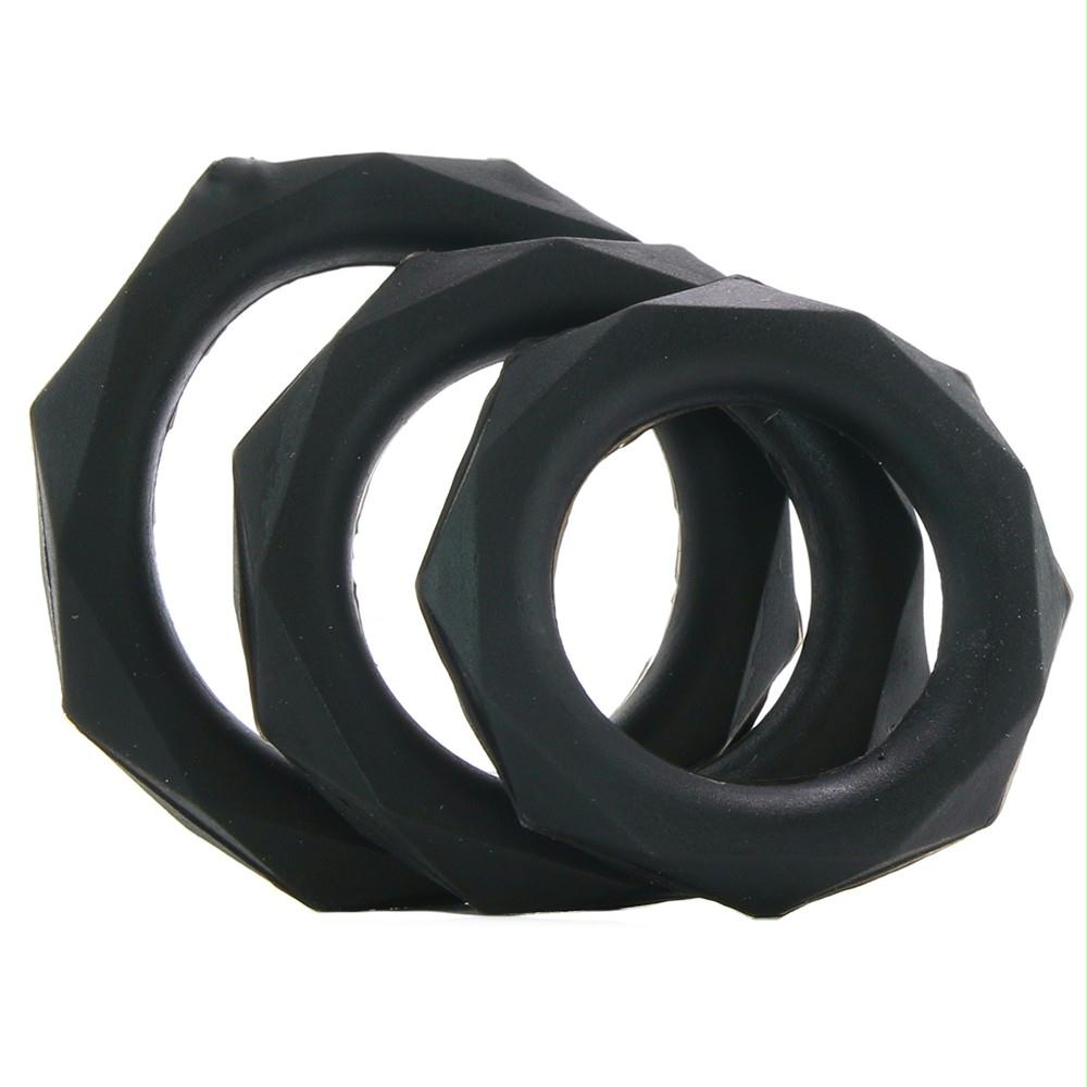 Silicone Designer Stamina Cock Ring 3 pack in Black