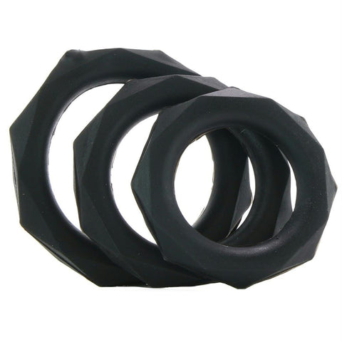 Silicone Designer Stamina Cock Ring 3 pack in Black