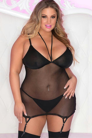 Strap Show Garter Chemise Set in 3X-4X