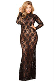 Long Sleeved Black Lace Gown in 1X-2X