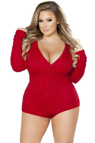 Comfy Cozy Red Romper in 1X-2X