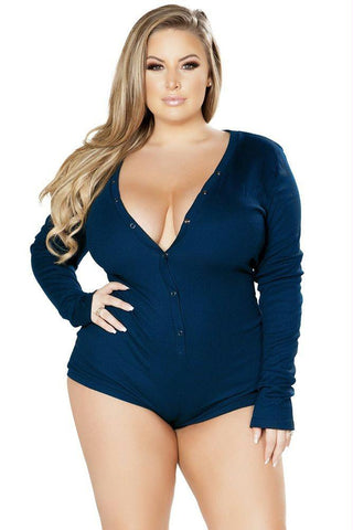 Comfy Cozy Navy Romper in 1X-2X