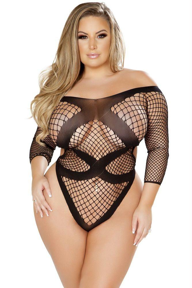 Slink Back Fishnet Teddy in OSXL