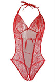 Red Floral Lace Mesh Teddy in M-L