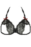 Lace Peek-a-Boo Bra & Panty Set Black in S-M