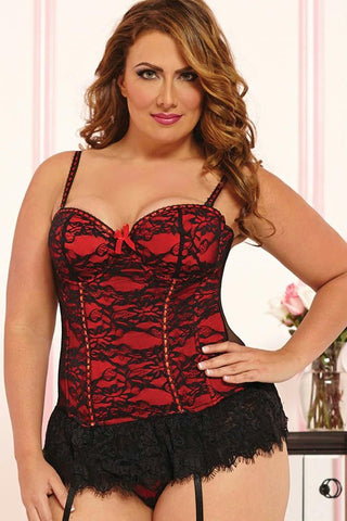 Romantic Red Victorian Lace Bustier Set in 1X-2X