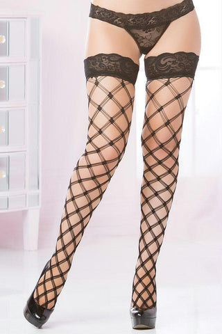 Multi Fence Net Lace Top Thigh Highs in OS