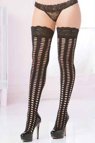 Pot Hole Lace Top Thigh Highs in OS