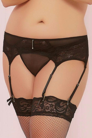 Black Lace and Mesh Garter Belt in 3X-4X