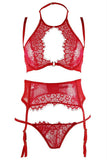 Ravishing Red Eyelash Lace Bra, Garter & Panty in S
