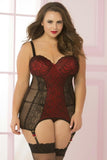 Black & Red Dot Mesh Chemise in 3X-4X