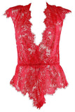 Plunging Red Eyelash Lace Romper in M