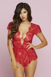 Plunging Red Eyelash Lace Romper in M