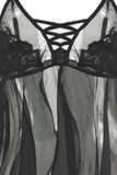 Floral Embroidered Black Mesh Babydoll in 1X-2X