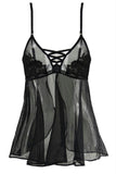 Floral Embroidered Black Mesh Babydoll in 1X-2X