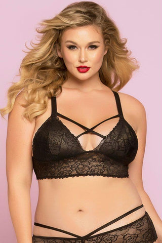 Black Rose Galloon Lace Bralette in 3X-4X