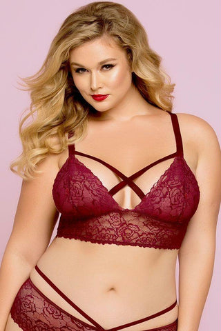 Merlot Rose Galloon Lace Bralette in 3X-4X