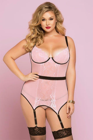 Soft Pink and Black Galloon Lace Chemise in 1X-2X