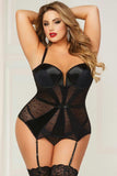 Classic Black Geo Lace Bustier and Thong in 1X-2X