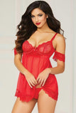 Cardinal Flutter Sleeved Babydoll & Thong in S