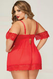 Cardinal Flutter Sleeved Babydoll & Thong in 1X-2X