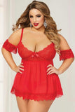 Cardinal Flutter Sleeved Babydoll & Thong in 1X-2X