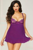 Violet Pleated Babydoll and Thong in XL