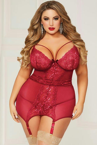 Red Red Wine Chemise and Thong in 1X-2X
