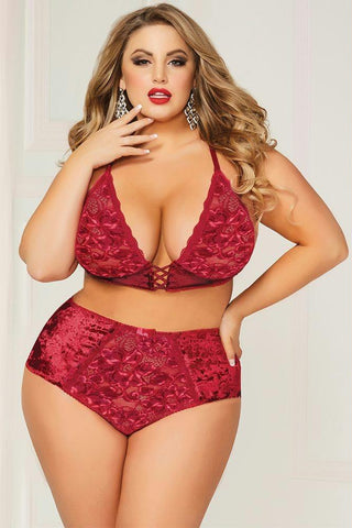 Crushed Velvet Bralette & High Waist Panty in 3X-4X
