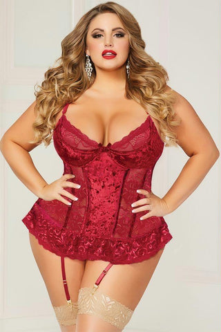 Crushed Velvet Bustier & Panty in 3X-4X
