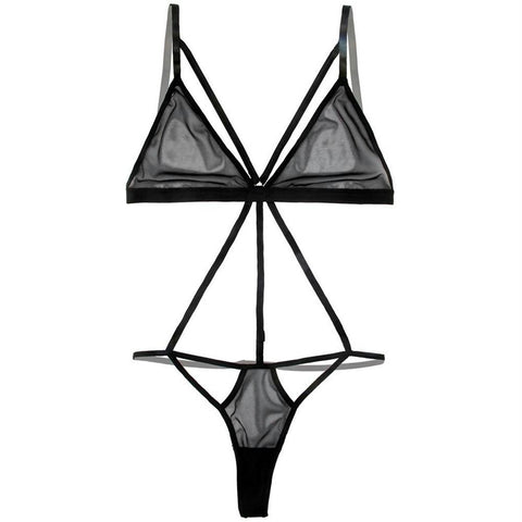 Strappy Black Mesh Remote Vibrating Teddy in OSXL