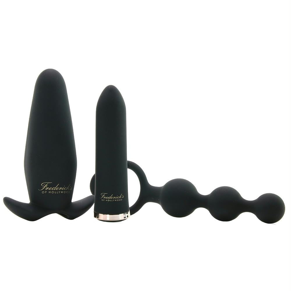 Bullet Vibrator Set with Anal Beads & Plug Sleeve in Black