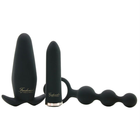 Bullet Vibrator Set with Anal Beads & Plug Sleeve in Black